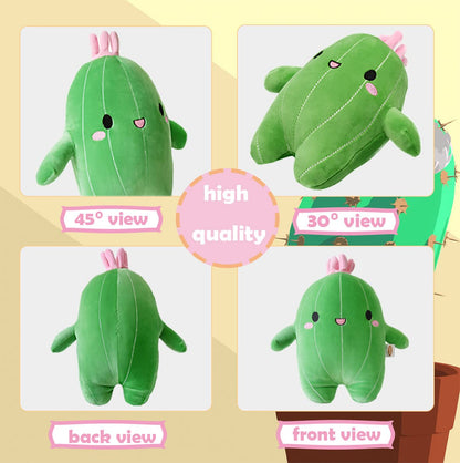 BABOLI Cuddly Cactus Stuffed Plant Pillow with Smile Face and Pink Antenna Honey Cacti Plush Soft Toy Pretty Sweet Mascot Gifts for Kids Girls and Boys Present for Birthday or Party 22.7 Inches