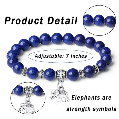 MAIBAOTA Lapis Lazuli Bracelet for Women, Muticolor Bracelet, Lapis Lazuli Crystal Stone Beaded Bracelets, Elephant Round Gemstones Stretch Bracelet, Crystal Jewelry Gifts for Women Mom