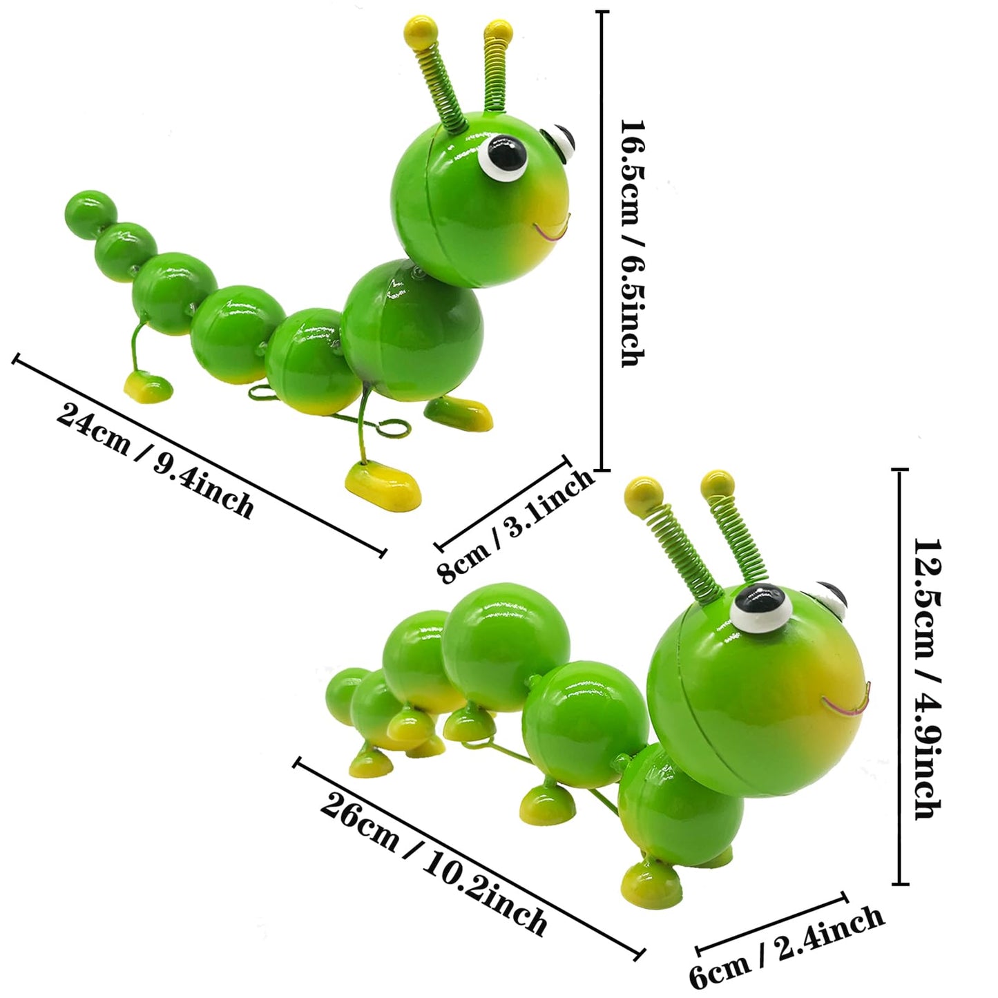 Cruis Cuka Metal Caterpillar Statue Yard Art Garden Decor for Outside Patio Lawn Ornaments Fence Decorations Gift for Family,Friends,Garden Lovers - Set of 2(Green)