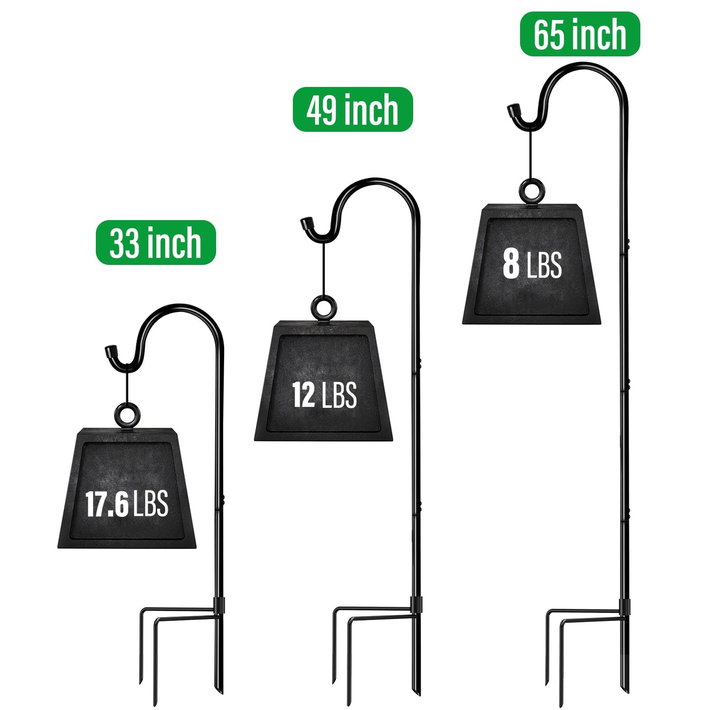 GOFORWILD Shepherd Hooks 2 Pack Adjustable, 49 inches Tall, Premium Metal Garden Hook for Outdoor, Hanging Plant, Solar Lights, Lanterns, Bird Feeders, and Wedding Decor, 7013