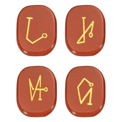 MECCANIXITY 4Pcs Engraved Chakra Stones with Reiki Symbols, Red Jasper Reiki Healing Crystal Gemstone 7 Chakra Crystal Stones Tumbled Palm Stone for Anxiety Relieve