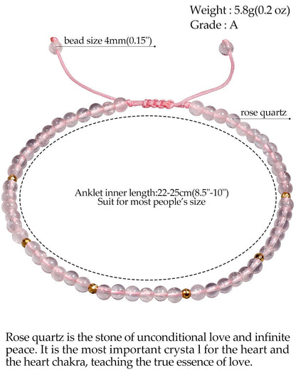 Jewever Rose Quartz Anklet Bracelet for Women crystals and healing stones Essential Oil Diffuser Beach Foot Beaded Adjustable(8.5-10 Inches)