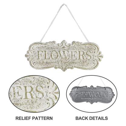 Chic Metal Garden Sign - Hanging Flower Sign Yard Decor - Rustic Farmhouse Backyard Outdoor Wall Decor