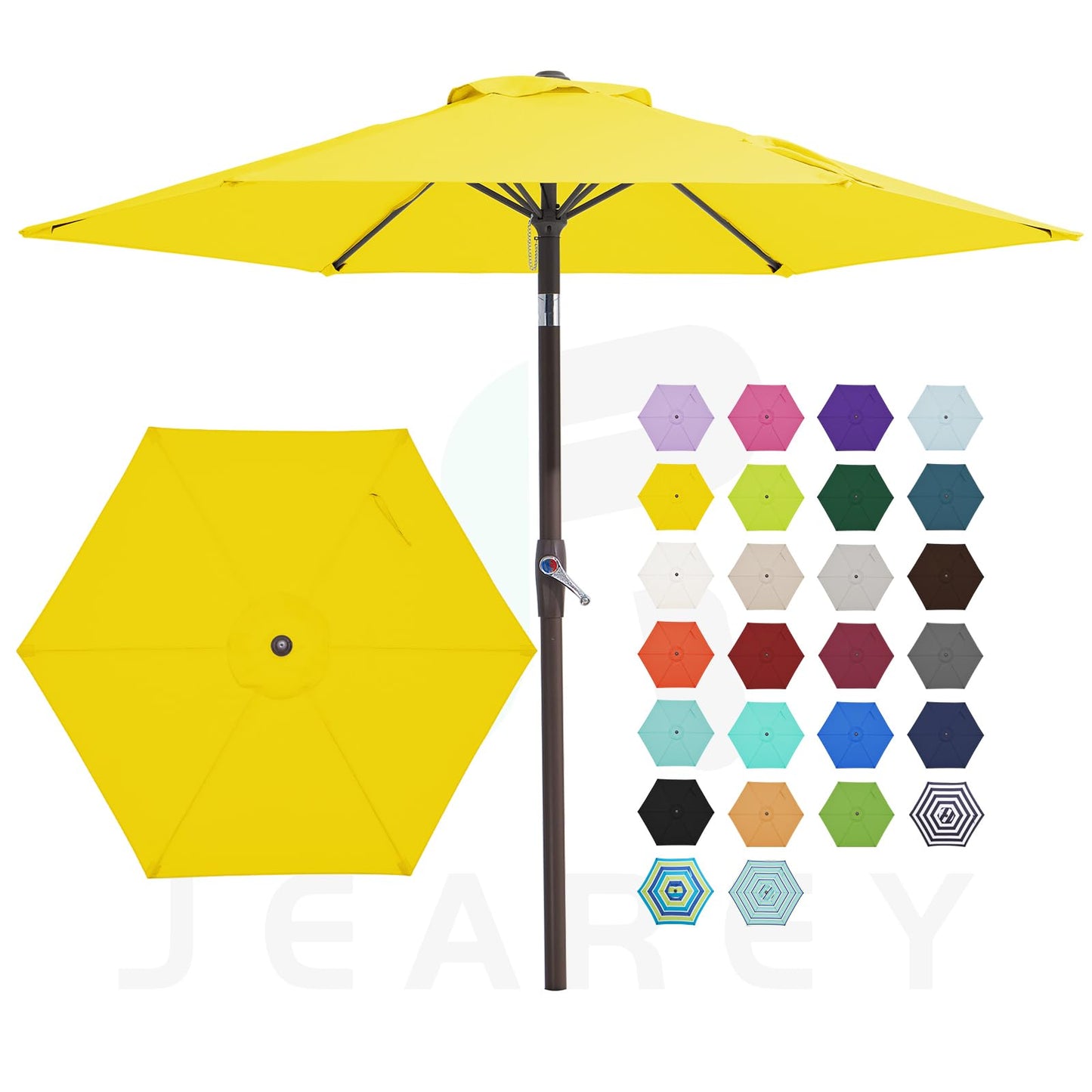 JEAREY 7.5FT Patio Umbrella Market Table Umbrella with 6 Sturdy Ribs, Push Button Tilt/Crank Outdoor Umbrella for Garden, Deck, Backyard, Pool and Beach,Yellow