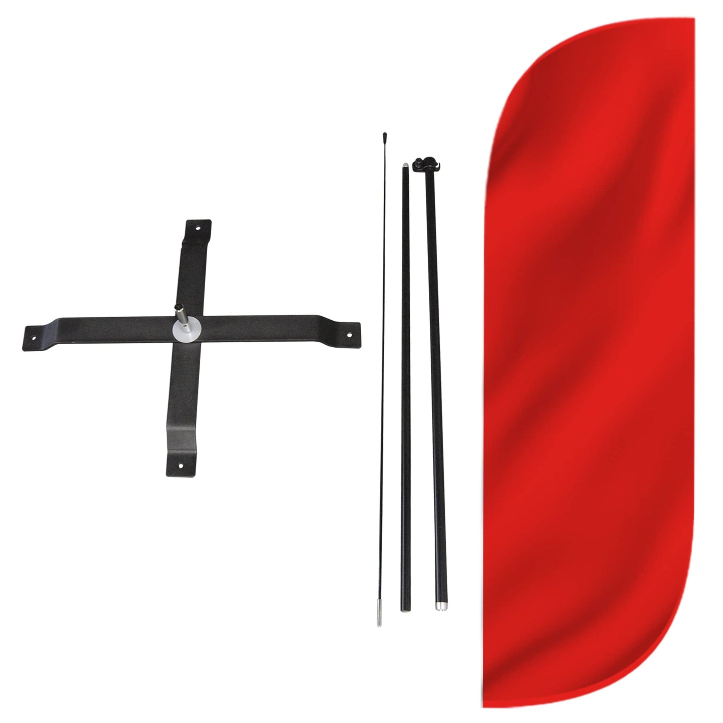 LookOurWay Feather Flag Set - 5ft Tall Advertising Banner Flag with Pole Kit and X-Stand for Business Promotion - Solid Color Red