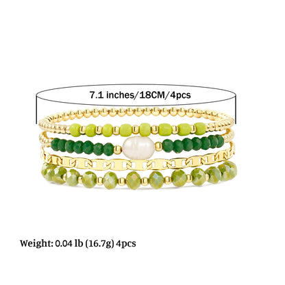 Gold Bracelets for Women Green Crystal Multiple Layered Stackable Wrap Beaded Bangle Set Coffee Bean Chain Trendy Jewelry