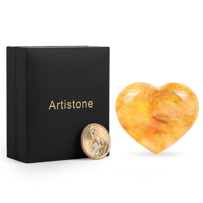 Artistone 2 Inch Citrine Crystal Heart Healing Crystals Heart Stones Polished Pocket Love Gemstones Chakra Balancing Meditation Massage Gift
