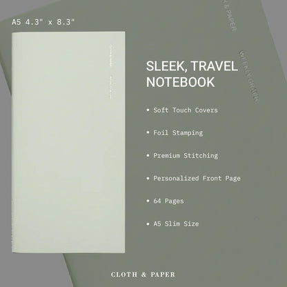Cloth & Paper Travel Notebook | Weekly Planner Graph – Matcha | A5 Slim Weekly Planner Notebook 4.3" x 8.3" | Weekly Schedule Planner with Graph Layout for Planning, Tasks & Notes – Soft Touch Cover