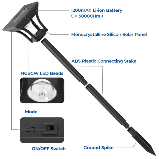 CINOTON 8 Pack RGBCW Solar Pathway Outdoor Lights, 3 Lighting Modes Solar LED Garden Lights, IP65 Waterproof Outside Solar Powered Landscape Lighting for Sidewalk Driveway Backyard RGB/Warm/Cold White