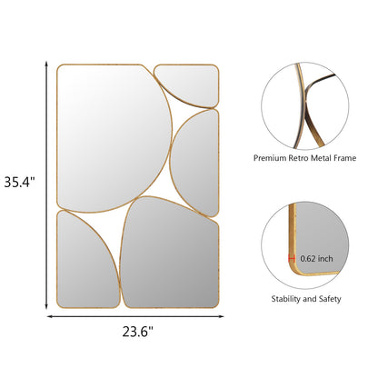 SHYFOY Antique Gold Mirror Wall Decorative, 35.4x23.6 Oblong Odd Mirrors Accent Abstract Mirror for Living Room Fireplace Bedroom Entryway