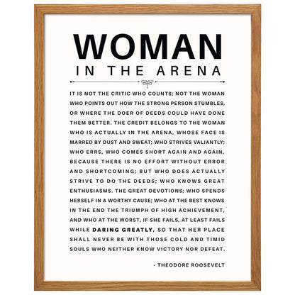 LARGE 11X14 FRAMED - Man/Woman In the Arena - Teddy Roosevelt Poster - Positive Quotes - Motivational Inspirational Wall Art Decor - Uplifting Gift for Women, Feminist, Entrepreneur - Daring Greatly