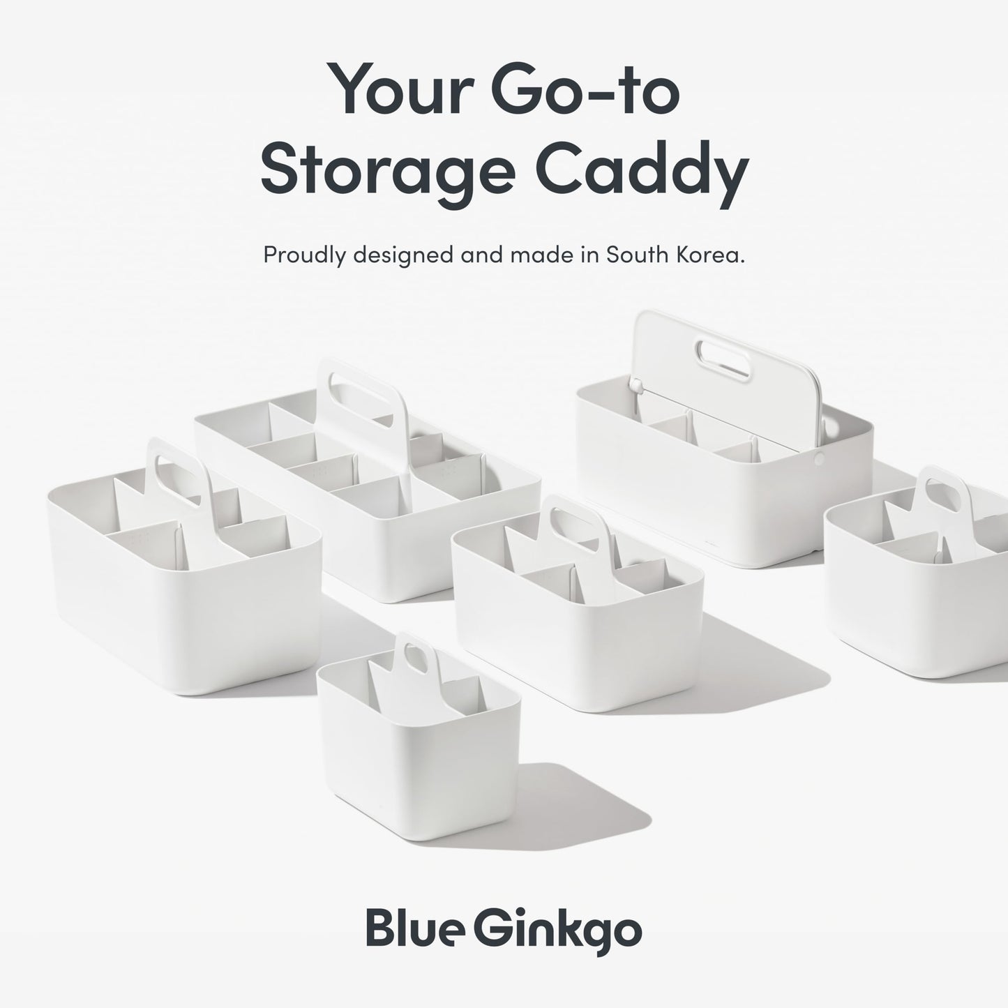 BLUE GINKGO Small Stackable Organizer Caddy – Korean-Made Portable Tote for Bathroom, Office, Crafts, or School Supplies (Square, Yellow)