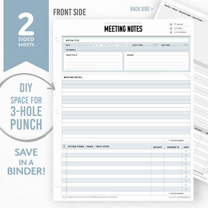Goody Farm Meeting Notepad - 8.5 x 11-50 Sheets Double Sided Work School Meeting Pad Objectives, Agenda, Notes, Action, Tasks, Project Pads