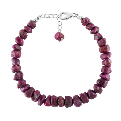 InfinityGemsArt Raw Ruby Bracelets For Women, July Birthstone Jewelry, Natural Gemstones Rough Dainty Bracelet Energy Crystals Rhodium Plated 925 Sterling Silver Chain 8 inch