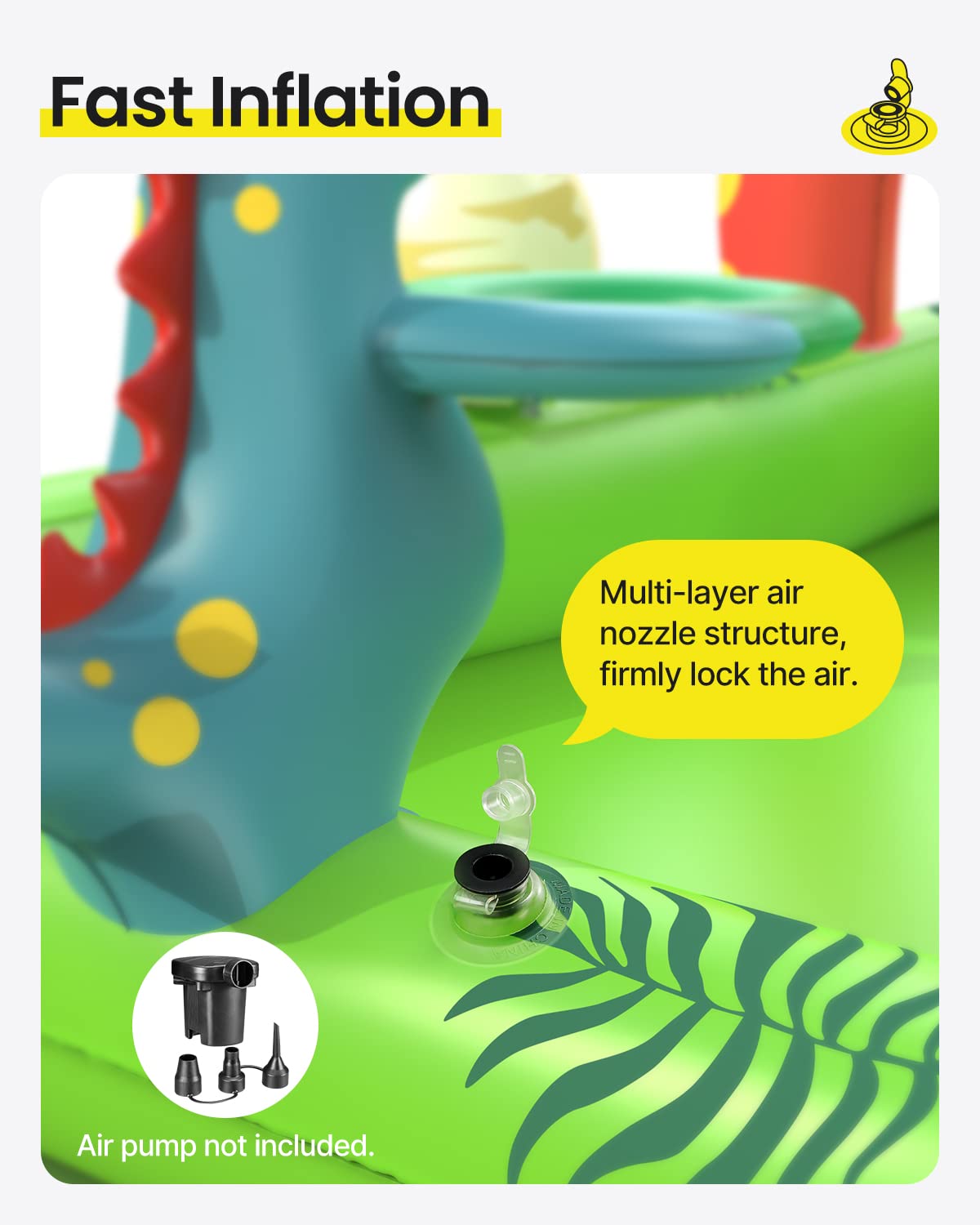 Inflatable Kids Pool, Airefina Dino Planet Inflatable Play Center Kiddie Pool with Water Slide, Ultra Thick 97"x76"x41" Toddler Pool with Play Ball Hoop, for Backyard, Garden, Water Park, Ages 3+