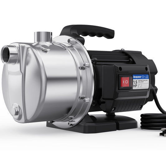 Acquaer 115V Shallow Well Garden Pump, Stainless Steel, Sprinkler Water Transfer Draining Irrigation Pump 1210 GPH, for Water Removal Lawn Garden,1.5 HP Portable