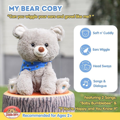 Cuddle Barn My Bear Coby - Animated Bear Cub Stuffed Animal, 11" Gray Singing Plush Toy