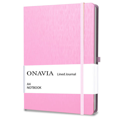 ONAVIA A4 Notebook Hardcover, 8.5" x 11" College Ruled Journal Notebook, Lay Flat 160 Pages (80 Sheets) Lined Notebook for School Notes, Note Taking, Pink