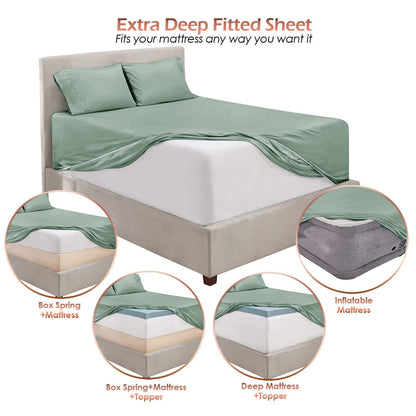 Hearth & Harbor Bed Sheets, Luxury Soft 6 Piece Bed Sheet Set Extra Deep Pocket Fitted Sheets Fits Mattress up to 21", Double Brushed Bedding Sheets & Pillowcases, Queen, Ice Green
