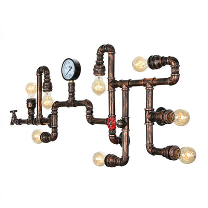 LITFAD Industrial Wall Sconce Vintage 47" Multi Lights Farmhouse Wall Light with 8 Lights and Water Pipe Bar Style Antique Wall Lamp for Living Room, Hallway, Restaurant