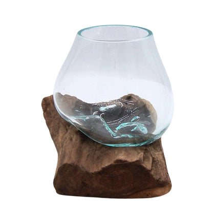 Wowser Small Glass Bowl on Driftwood Figurine, Freestanding Nautical Décor, Beach Themed Decoration, 6.5 Inches