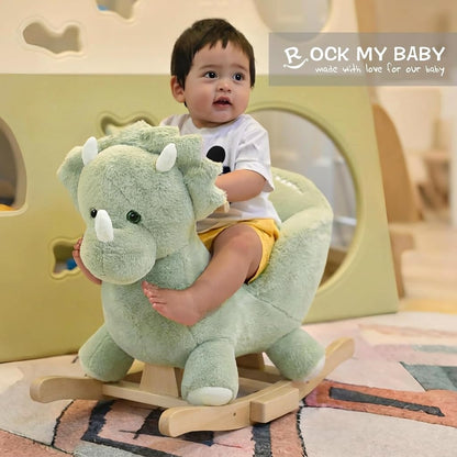 Rock My Baby Rocking Horse Green Dinosaur with Chair, Plush Stuffed Animal Rocker for Toddlers 1-3, Baby Rocker with Sweet Music, Wooden Rocking Horse Baby Animal Rocker,CPC Certified