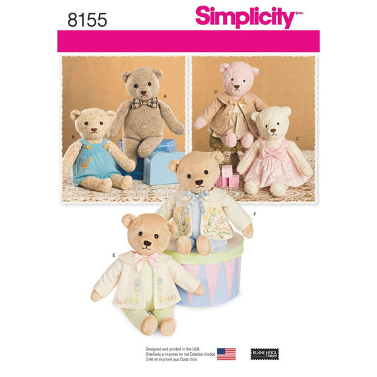 Simplicity 8155 Make Your Own Teddy Bear with Accessories and Clothes Sewing Pattern, 6 Pieces