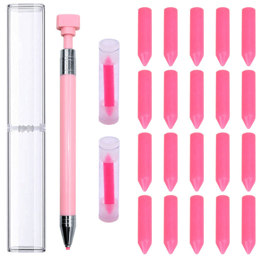 ZYNERY 21 Pcs Diamond Painting Pens Kit, 1 Pcs Refillable Wax Pen with 20 Pcs Wax, Rotating Glue Point Drill Pen for Nail Art, Diamond Art Accessories and Tools, Quickly Pick Up Beads Gems (Pink)