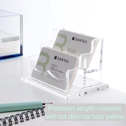 SANRUI Business Card Holder for Desk, Clear Acrylic Business Card Holders Horizontal Business Card Display Stand 2 Slots（Patent No.:US D1,001,889 S）