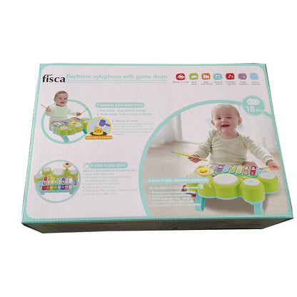 Fisca 3 in 1 Musical Instruments Toys, Electronic Piano Keyboard Xylophone Drum Set - Learning Toys with Lights for Baby & Toddler 1 2 3 Year Old Boys and Girls