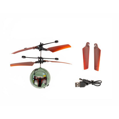 World Tech Toys Star Wars Boba Fett Flying Toy – Motion Sensing Flying Ball with USB Charging - Star Wars Licensed - Indoor/Outdoor Drone for Kids Ages 6+