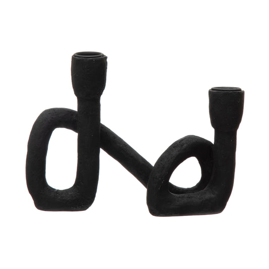 Bloomingville Decorative Resin Double Taper Candle Holder, Black