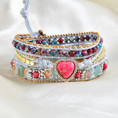 YGLINE Chakra Handmade Leather Wrap Bracelet Imperial Jasper Wrap Adjustable Bead Bracelet
