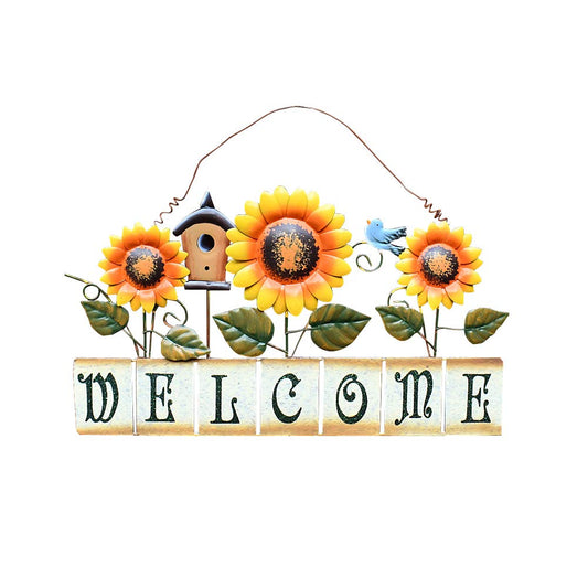 E-view Sunflower Welcome Sign Decorative Vintage Metal Wall Hanging Home Garden Decor - Welcome Plaque for Front Door, Garden Themed Sunflower & Bird