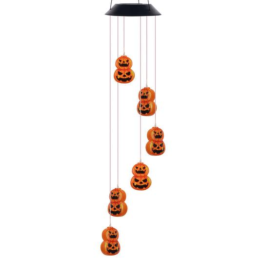 Halloween Solar Wind Chimes, Halloween Pumpkin Solar Powered Color Changing Windchime for Outside, Waterproof Hanging LED Light Pumpkin Wind Chimes Gift for Yard Halloween Decorations Outdoor(Double)