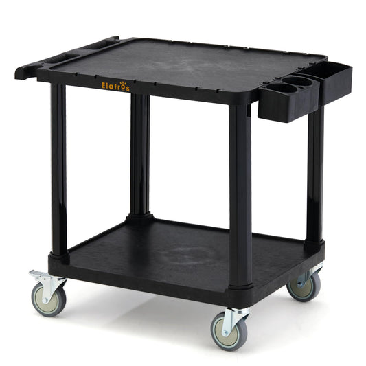 ELAFROS 2-Tier Low Profile Utility Cart, 27.8" x 18" x 26", Deep Shelves, 4” Swivel Wheels with 2 Lockable, Holds up to 330 lbs – Compact Rolling Storage & Service Cart for Office, Home, Garage
