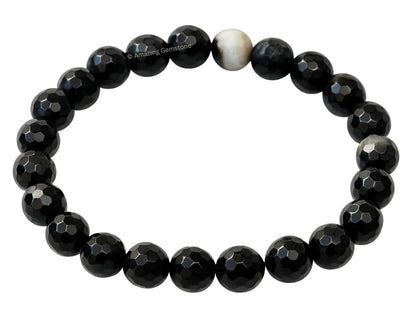 Amazing Gemstone Black Hakik Bracelet for Women - Chakra Mens Bracelet Protection Crystals and Healing Stones - Faceted Beaded Blessing Bracelet Spiritual Meditation Gift Christmas Stocking Stuffers