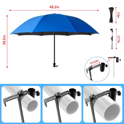 1Pack Pool Shade Umbrella, 49.2'' Large Adjustable Above Ground Pool Sunshade Canopy with Clamp 360°Swivel UPF 50+ Portable Weatherproof Patio Umbrella for Swimming Pool Outdoor Garden Beach Chairs