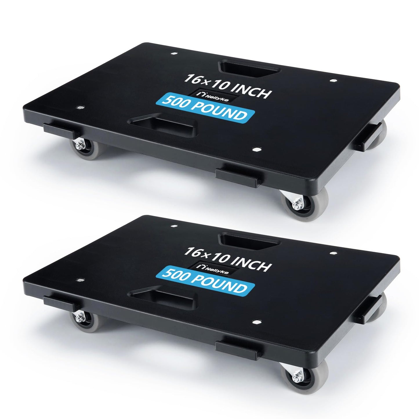 Nellyke Furniture Dolly, 2 Pack Dollies with Wheels,16'' X10'' Small Flat Dolly with 500LBS Large Capacity, Furniture Movers with Wheels Heavy Duty, Connectable and Portable, Black