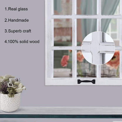 LOSOUR Decorative Wall Mirror-Distressed Wood Windowpane Mirror- Farmhouse Mirrors for Wall with Hanging Hardware for Bedroom Living Room Bathroom Kitchen (１, 18Wx23L)
