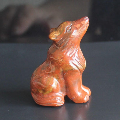 HLbshi Hand Carved Gemstone Crystal Wolf Figurine Animal Statue Carving Office Home Decor Collections 2'' (Multi Ocean Agate)