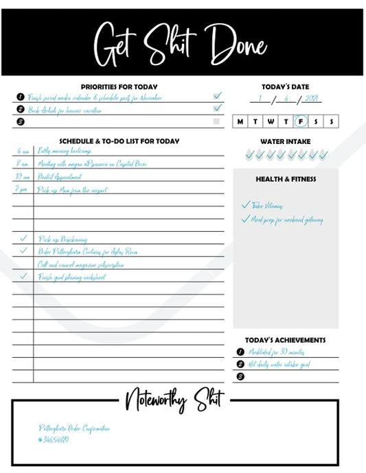 Bliss Collections Get Shit Done Daily Planner Tear Off Pad, 50 Undated Sheets, Desk Notepad, Schedule, To-Do List, Task Planner, Productivity ... Fitness Tracker,: Daily Planner, Desk Notepad