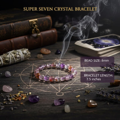 The Vida Handmade AAA+ Quality Crystal Stretch Elastic Bracelet - Nature Gemstone - Jewelry Gift - Holiday Gift - For Women & Men (Super 7)