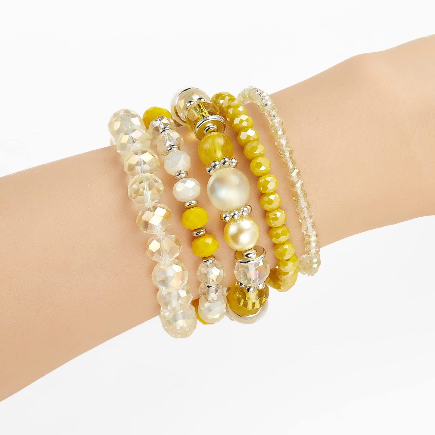 Noessla Beaded Boho Stretch Bracelet Colorful Stackable Crystal Beads Bracelets Trendy Costume Jewelry Mothers Day Gifts for Women(21-Yellow)