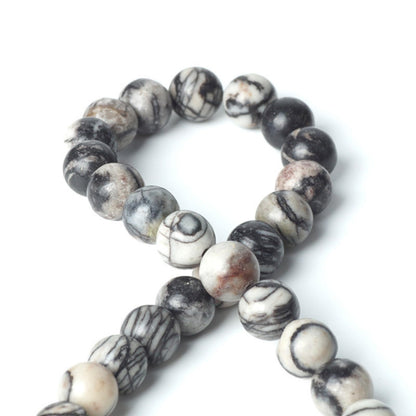 100Pcs Natural Stone 8mm Black Network Round Loose Gemstone Energy Healing Beads Hole Size 1mm DIY Smooth Beads for Bracelet Necklace Earrings Jewelry Making