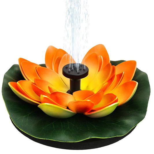 Solar Water Fountain for Bird Baths, Floating Solar Powered Water Fountain Pump for Birdbath, Garden, Pond, Pool, Outdoor Decor, Water Lily, Orange