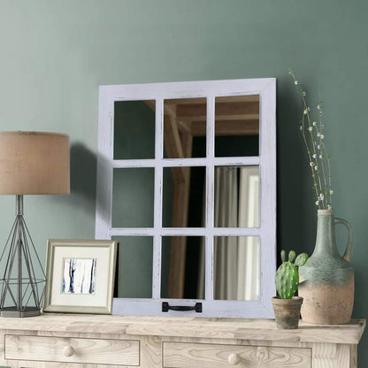 LOSOUR Decorative Wall Mirror-Distressed Wood Windowpane Mirror- Farmhouse Mirrors for Wall with Hanging Hardware for Bedroom Living Room Bathroom Kitchen (１, 18Wx23L)