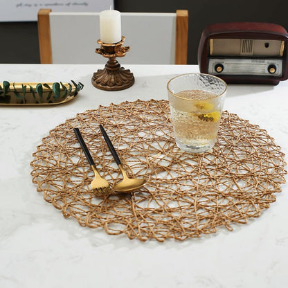 IcosaMro Brown Round Placemats Set of 12 for Dining Table, 13 Inches Paper Woven Boho Small Decorative Circle Place Mat for Wedding Christmas Thanksgiving Day Holiday Dinner, Light Coffee Brown