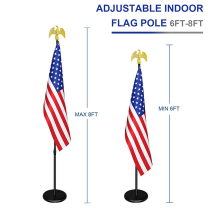 SENZHIYI Indoor Flag Pole Kit with Base and Eagle Topper 6ft-8ft,Aluminum Telescoping Flagpole Indoor for Office,School,City Hall Heavy Duty Indoor Flag Pole and Stand