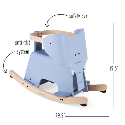 Janod Rocking Elephant – Classic Wood Rocker Ride-On Toy - Ages 1+ - J08024